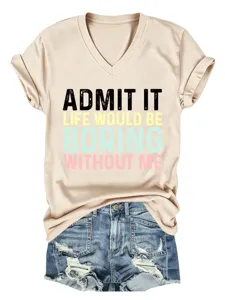 T-shirt décontracté à col V et manches courtes avec imprimé graphique pour femme
