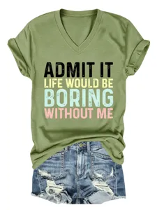 Vue détaillée du t-shirt à manches courtes et col en V vert olive avec imprimé.