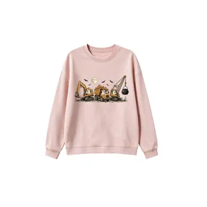 Felpa rosa Halloween fantasmi veicoli da cantiere girocollo per bambino autunno top casual