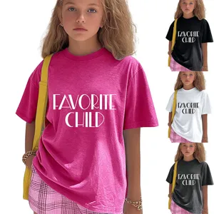 Comfortable casual loose short sleeve kids t-shirt with funny letter print, multi color.