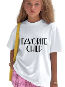 Detailed view of the casual white children round neck short sleeve t-shirt with print.
