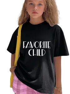 Kids short sleeve casual loose fit cotton t-shirt featuring favorite child text print.