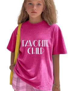 Pink casual loose short sleeve children round neck t-shirt featuring graphic print front detail.