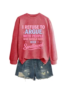 Felpa da donna a maniche lunghe con stampa a lettere rossa, pullover casual dettaglio.