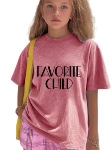 Kids casual round neck short sleeve t-shirt with favorite child letter print pink top.
