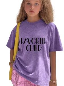 Casual loose short sleeve t-shirt for kids with letter print, comfortable round neck top.