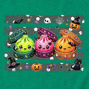 Halloween süße Cartoon Teigtasche Grafik kurzarm Rundhals grüne T-Shirt für Damen Freizeitmode Top