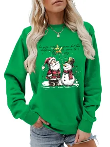 Felpa natalizia verde da donna con simpatico stampa grafica di Babbo Natale e pupazzo.
