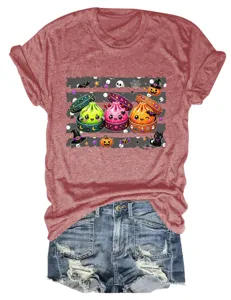 Damen lässiges Kurzarm T-Shirt mit süßem Halloween Dumpling Grafikprint für den Alltag.