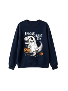 Spooky Saurus Rex Halloween dinosaur sweatshirt for kids casual autumn winter long sleeve top