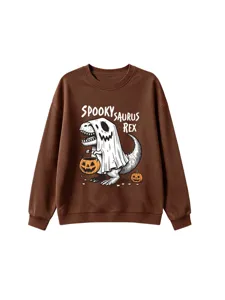 Brown Halloween dinosaur sweatshirt children crewneck casual autumn winter apparel top