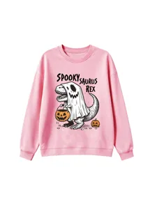 Cute kids spooky saurus rex dinosaur Halloween graphic pink sweatshirt autumn top