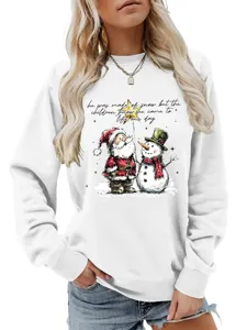Natale Babbo Natale Pupazzo di Neve Felpa Bianca Donna Manica Lunga Casual Top