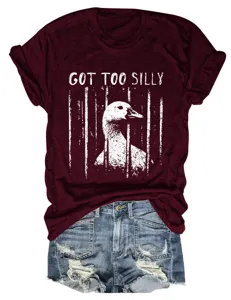 Women casual short sleeve t-shirt got too silly funny duck graphic tee top denim shorts