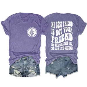 Casual purple short sleeve t-shirt with graphic print for women fashion everyday.