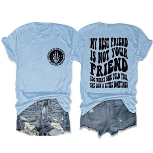 Light blue casual women round neck short sleeve t-shirt with quote graphic detail