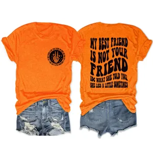 Women casual orange short sleeve t-shirt with letter print front and back matched shorts.
