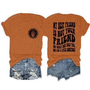Casual women round neck short sleeve t-shirt with funny quote print, comfortable daily wear top.