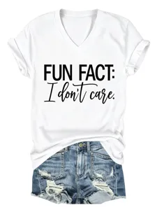 T-shirt casual bianca da donna con scollo a V e maniche corte con stampa divertente.