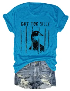 Casual women's blue short sleeve t-shirt with funny silly goose graphic print top daily wear