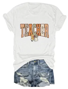Casual wit dames t-shirt met korte mouwen, letterprint en schattig strikdesign.