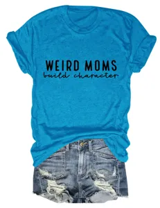 T-shirt à manches courtes bleu décontracté avec imprimé graphique, haut col rond femme.
