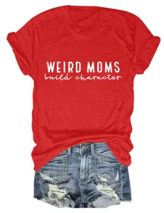 T-shirt à manches courtes rouge pour femme avec imprimé lettre, vêtement décontracté.