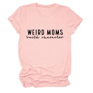 T-shirt femme rose à manches courtes col rond avec imprimé lettre style casual top