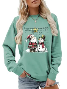 Felpa grafica di Natale da donna, elegante top girocollo con stampa Babbo Natale e pupazzo.