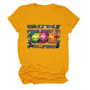Lässige Mode Damen Cartoon Brötchen Grafik Rundhals Kurzarm T-Shirt Detailansicht.