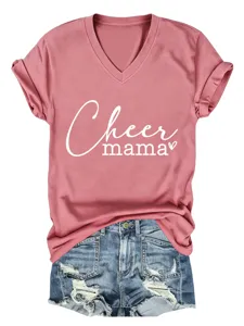 Women's V-Neck Short Sleeve T-Shirt Casual Letter Print Tee Top with Denim Shorts Set