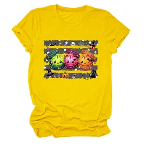 Halloween kawaii süße Teigtaschen Grafikprint Kurzarm Rundhals gelbes T-Shirt Detail