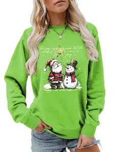 Felpa con stampa natalizia da donna, maglione verde casual a maniche lunghe con grafica.