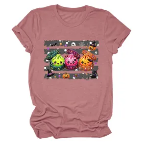 Halloween niedliche dumpling grafik kurzarm rundhals freizeit damen t-shirt detailansicht.