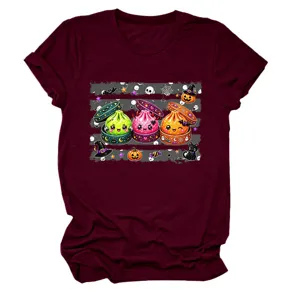Damen Halloween Niedlich Knödel Grafik Rundhalsausschnitt Kurzarm Freizeit T-Shirt