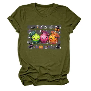Grüne Damen Halloween niedliche Dim Sum Grafik Rundhalsausschnitt Kurzarm Freizeit T-Shirt