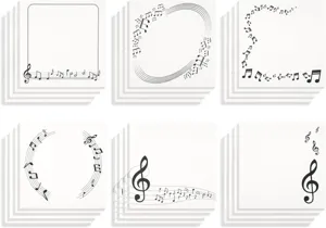 Detail view of music note sticky notes, showcasing staff lines and creative symbols for daily memos.