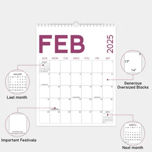 2025 monthly wall calendar detail page showing generous oversized daily blocks and holidays.