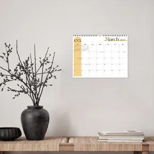 Calendrier mural minimaliste 2025, calendrier mensuel relie par spirale avec crochet.