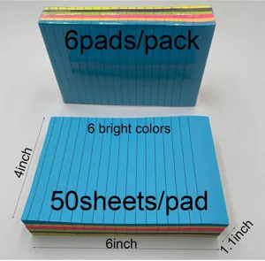 Notes adhésives lignées 6 blocs colorés de 50 feuilles par bloc papeterie pratique
