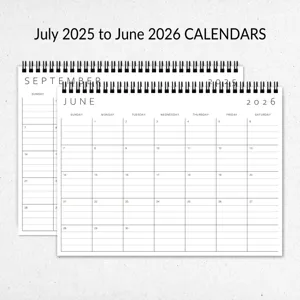 Detailed view of the 2025-2026 hanging calendar with monthly grid layout.