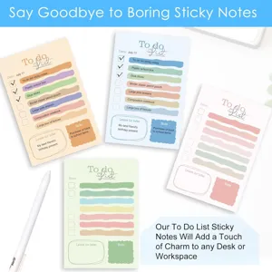 Colorful cute to do list sticky notes and memo pads for daily planning and office stationery.