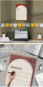 Calendrier anglais 2025 personnalisé mural et de bureau avec reliure spirale pratique.
