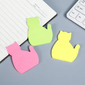 Notes autocollantes mignonnes en forme de chat mémo set, papeterie colorée école.