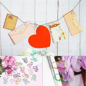 Cute cat shaped metal paper clips, colorful memo bookmarks for office and school stationery use.