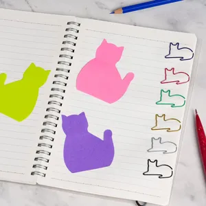 Cute cat sticky notes and paper clips set for student stationery and memo pads decor.