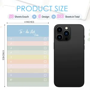 Colorful rainbow sticky notes with to-do list format, 4x6 inches, 300 sheets total for plans.