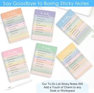Colorful rainbow to-do list sticky notes pastel planner memo pad school office stationery set