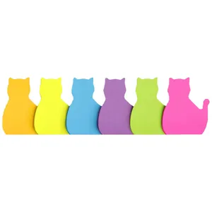 Cute fluorescent cat sticky notes set, colorful memo pads for student school stationery use.