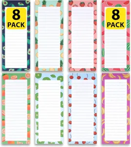 Set de 8 blocs de notas magnéticos de frutas lista de compras para nevera y oficina.